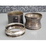 3 hallmarked silver napkin rings, 46.1g