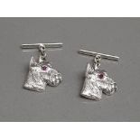 Pair of sterling silver dog cufflinks set with ruby eyes 4.10g gross