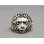 Silver lion head dress ring size o 9.13g