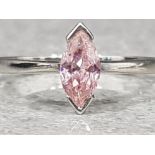 Ladies 9ct white gold pink stone ring. Featuring pink marquise shaped CZ. Size M 1.6g