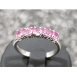 Ladies 18ct white gold pink sapphire 5 stone ring. 4g size O