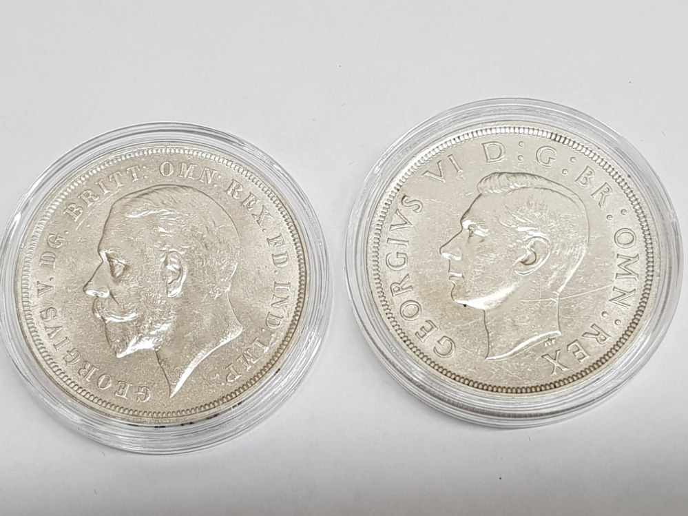UK 1935-37 King George V & George VI two coin silver crown set, with original case and certificate - Image 3 of 3