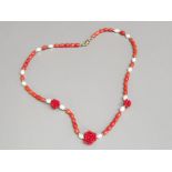 Coral & freshwater pearl beaded necklet