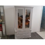 Modern mirrored double door wardrobe fitted 2 drawers with crystal effect handles 99x53cm, height