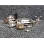 Silver plated items to include a Viners three piece tea set, entree dish, Elkington cream jug etc in