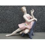 Large Mediflor valencia porcelain figure, seated ballerina