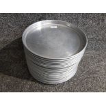 A set of 19 heavy duty aluminium non stick pizza pans 32cm diameter.