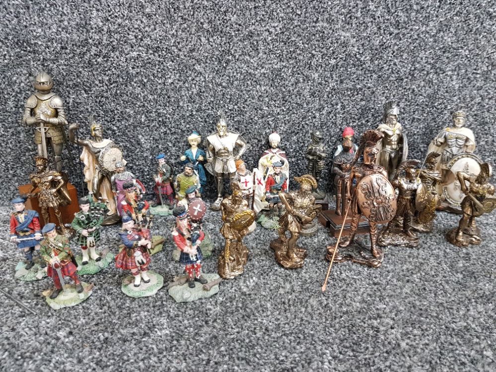 Selection of minatures including highland warriors & bagpipe players by Sculptures UK also