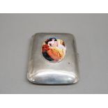 Silver and enamel case depicting a nude woman 64.73g gross
