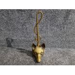 Vintage/antique heavy brass whip and fox door stop 39cm high.