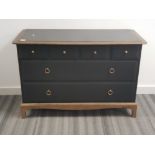 Mahogany regency style chest of drawers hand painted black with gold trim, 107x46cm, height 71cm