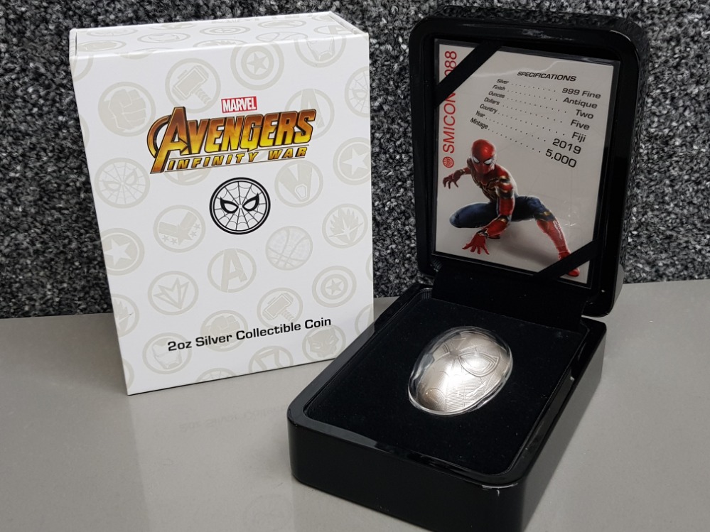 Marvel Avengers 2OZ .999 fine silver 5 Dollars collectible coin, spiderman, with original case