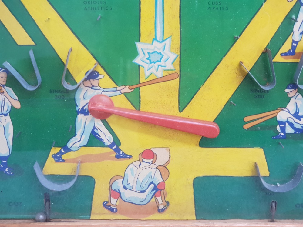 Vintage Poosh-M-up baseball game "Slugger" in display case with game balls, Northwestern products - Image 3 of 3