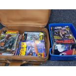 Leather suitcase and box both containing a large quantity of vintage movie magazines including
