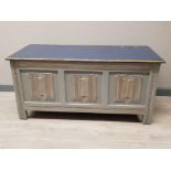 Painted carved oak blanket box 105x48cm, height 50cm