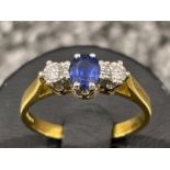 Ladies 18ct gold Sapphire and Diamond 3 stone ring. 2.9g size M