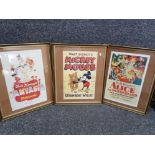 3 framed Walt Disney posters, Steamboat Willie, Alice in wonderland & Fantasia 50x41½cm