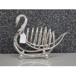A silver plated toast rack in the form of a swan