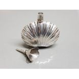 Vintage silver plated shell shaped scent bottle with 925 silver funnel