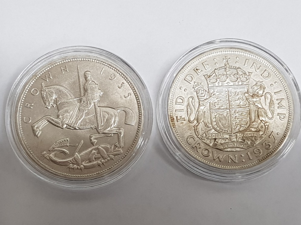 UK 1935-37 King George V & George VI two coin silver crown set, with original case and certificate - Image 2 of 3