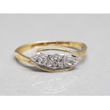 18ct yellow gold 3 stone diamond ring size n 2.07g gross