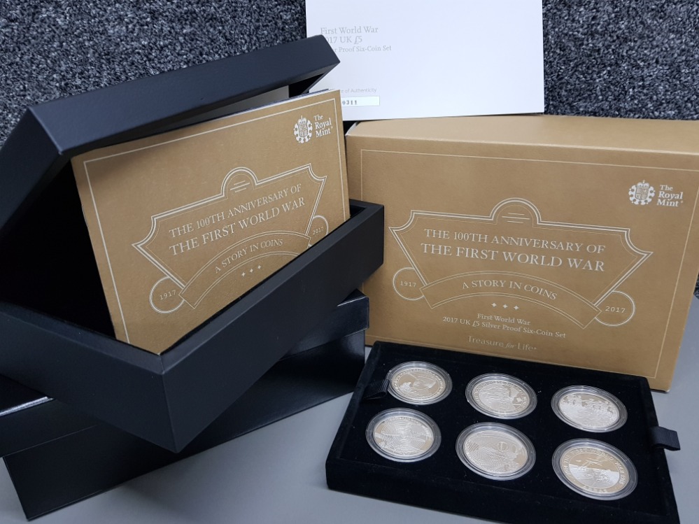 Royal Mint the 100th anniversary of the first world war silver proof six coin £5 set, with