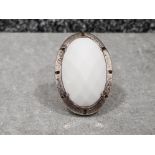 Ladies large silver stone set ring. Comprising of a large white stone, size O