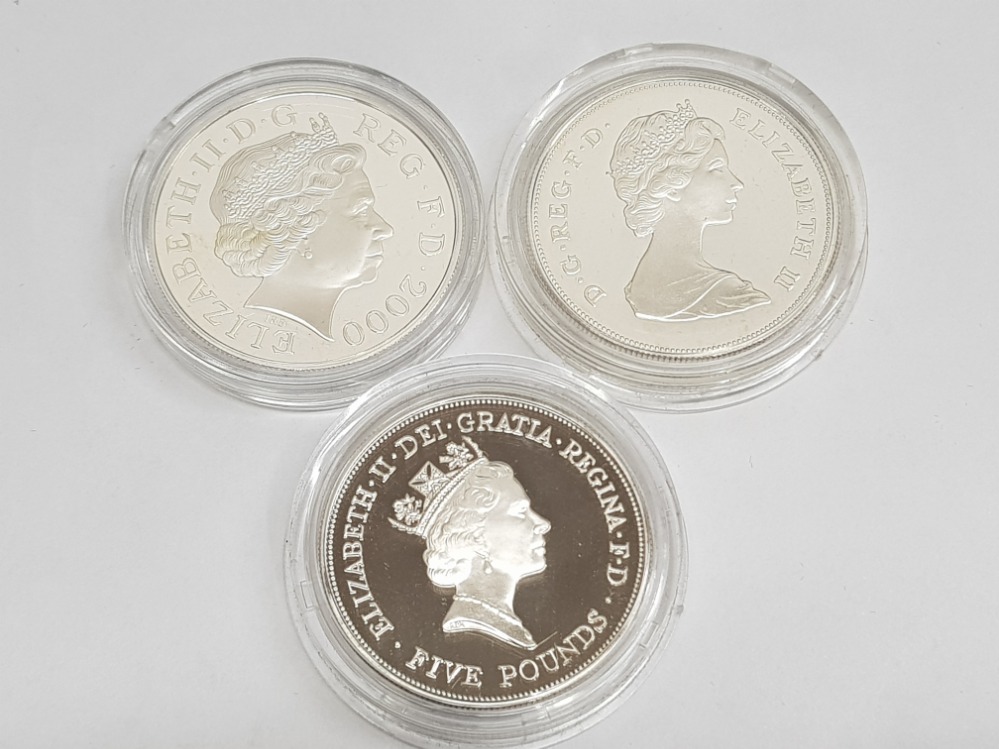 The Queen Mother birthdays 3 coin silver proof £5 set, in original case with certificate of - Image 3 of 3