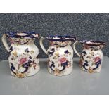 Graduated set of 3 Masons ironstone jugs, Mandalay pattern