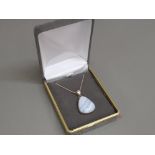 Silver blue lace agate pendant & silver necklet, 9.6g gross