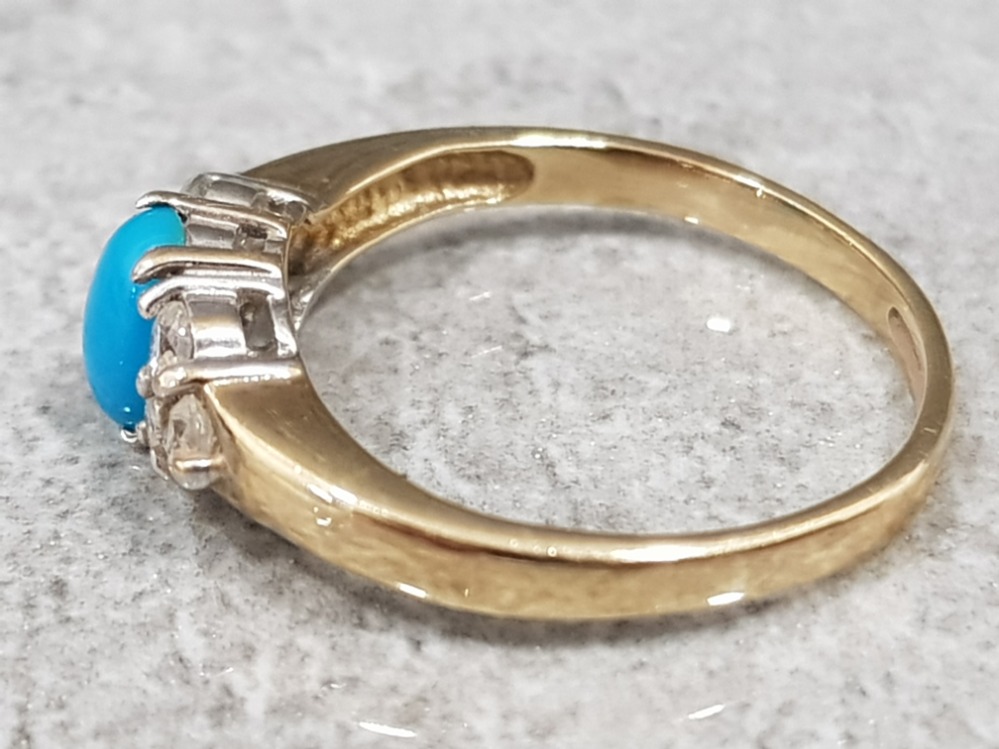 Ladies 9ct yellow gold turquoise & cubic zirconia ring, featuring a oval turquoise in the centre - Image 2 of 2