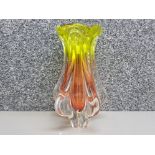 Vintage Czech Chribbka glass vase, orange & lime sommerso, Josef Hospodka