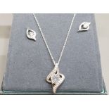 Simply silver necklace & matching earrings CZ set, 4.3g gross