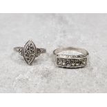 2 silver and marcasite cluster rings sizes L and O 6g gross