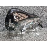 Large black & clear glass bull figure, (smoked glass) 31x20cm