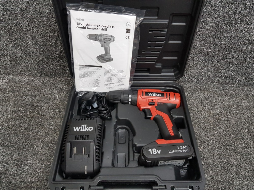 Wilko 18v cordless combi hammer drill, in full working condition, in original case