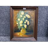 A textured oil painting, Roses in a Vase, indistinct signature 39 x 29cm.