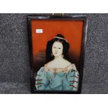 A framed portrait on glass of an oriental lady 30x47cm