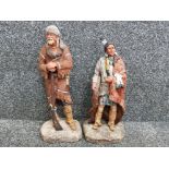 Pair of Daniel Monfort original native american hydrostone sculptures - peace pipe & hunter,