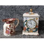 A Mason's Ironstone Java pattern mantle clock and a Mandalay Red pattern jug.