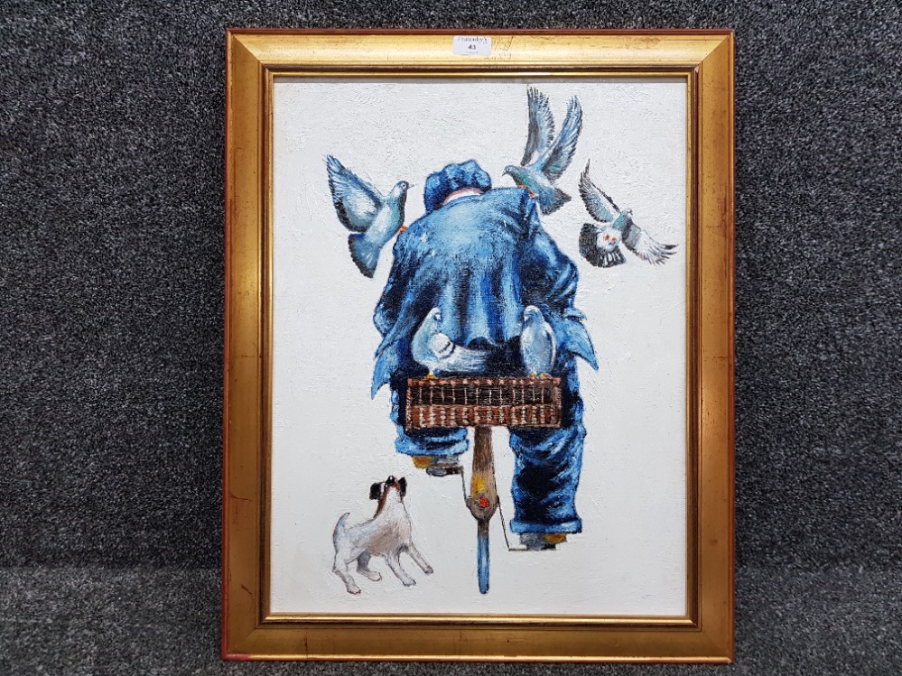 An oil painting after Alexander Millar "Pigeon Man" 52.5 x 40.5cm. - Image 2 of 3