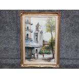 An oil painting depicting a Parisian street scene 78 x 49cm.