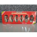 Boxed set of 6 Britains Metal-Models figures, scots guards & marching metal toy soldiers in original
