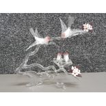 Large glass tree sculpture with 4 birds & orange blossom