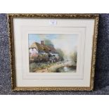 A 20th century watercolour of a thatched cottage by Gordon Luis, signed 21.5 x 26cm, Tallentyre
