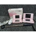 Two Nintendo DS portable games consoles (1 is DS lite) together with Nintendo Wii controllers and