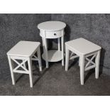 Modern white single drawer 2 tier hall table plus 2 contemporary stools