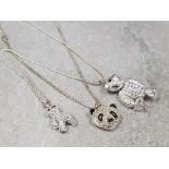 3 silver plated teddy bear and panda stone set pendants and chains