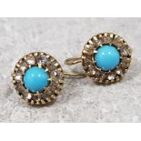 Ladies 9ct yellow gold turquoise & cubic zirconia drop earrings, 1.4g gross