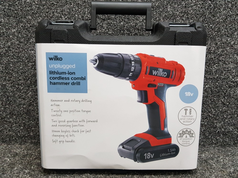 Wilko 18v cordless combi hammer drill, in full working condition, in original case - Image 2 of 2